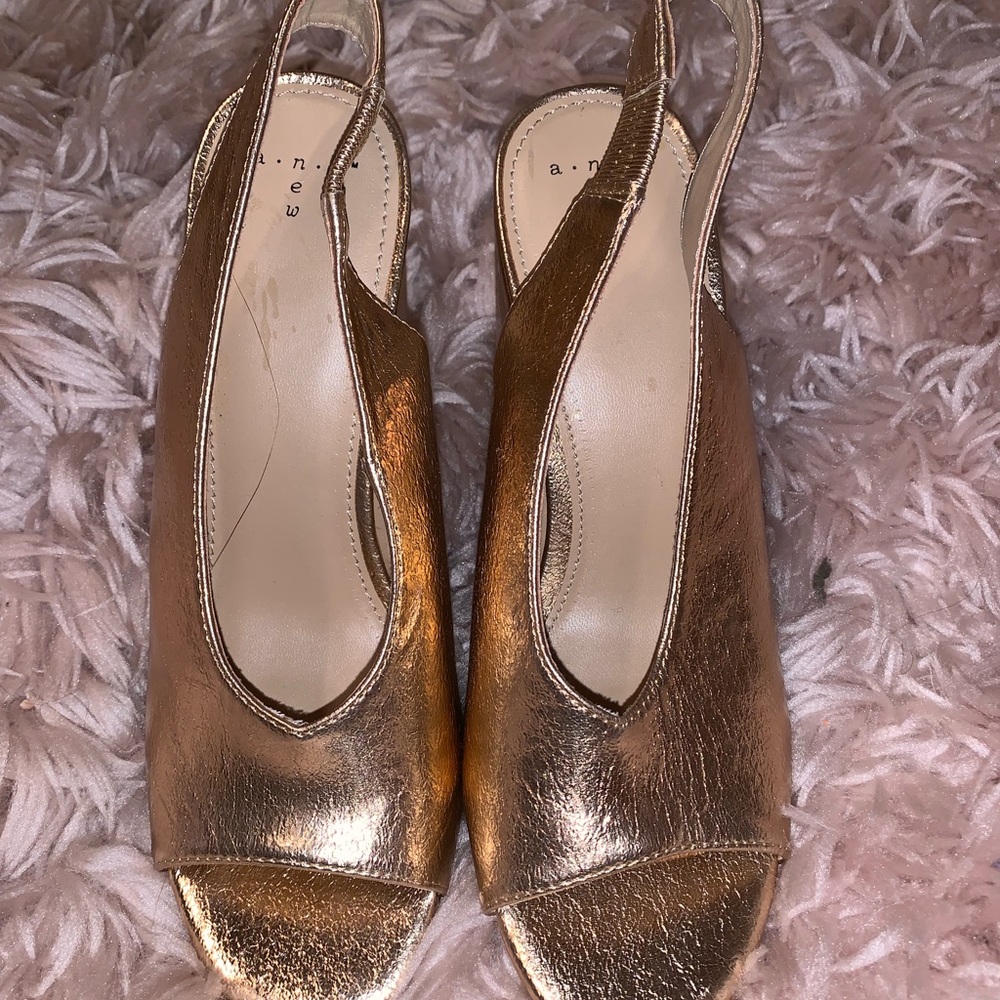 Gold strappy heels, never worn!